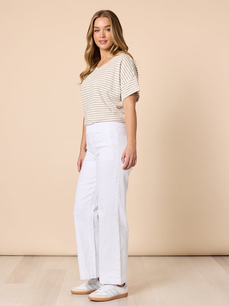 Threadz Maddy High Rise Wide Leg Jean - White