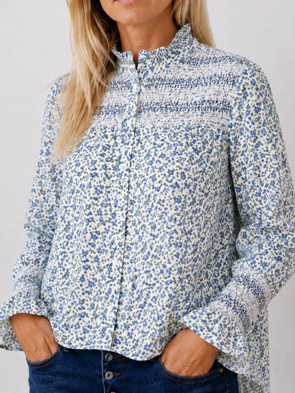 Who's Charlie Evie Floral Cotton Cambric Shirt- Blue Floral