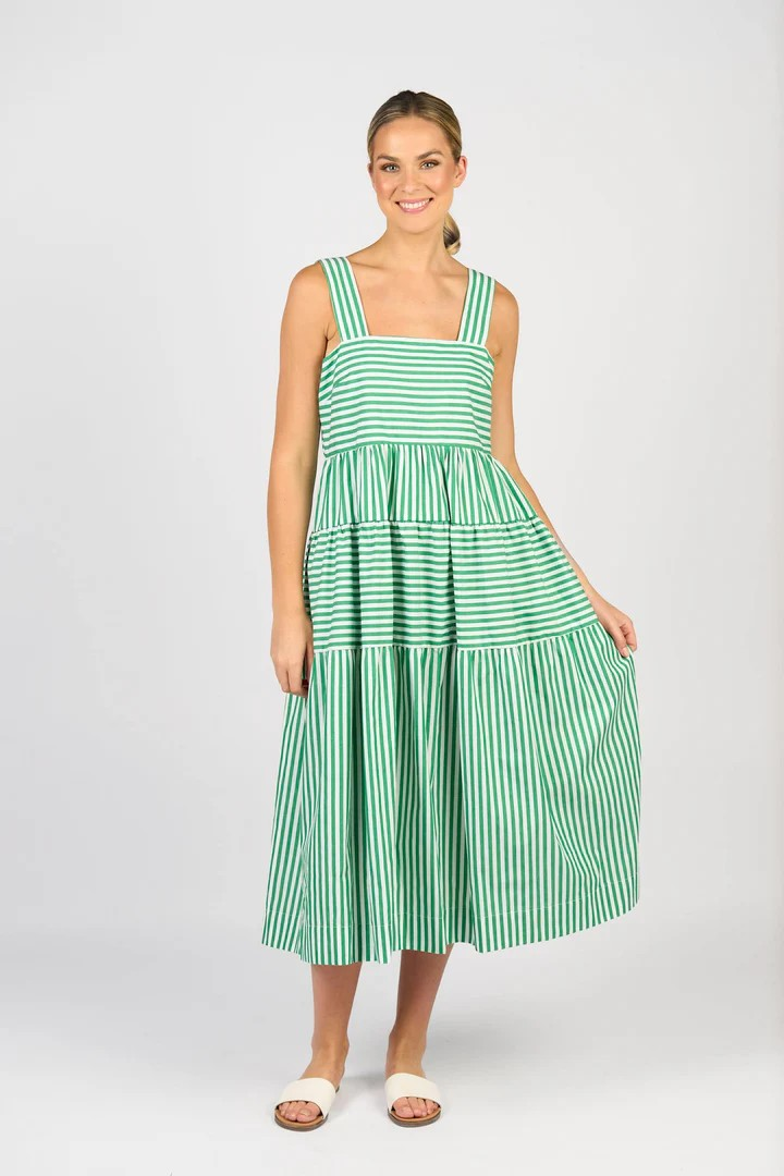 Vassalli Tiered Dress - Clover Stripe