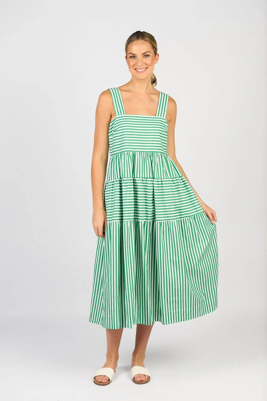 Vassalli Tiered Dress - Clover Stripe