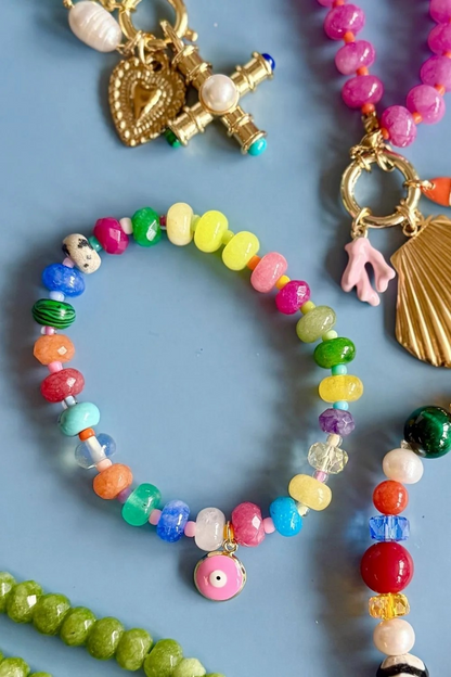Mosk Melbourne multicoloured beaded bracelet with evil eye
