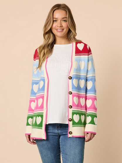 Threadz Chic Hearts Knit Cardi - Pink/ Multi