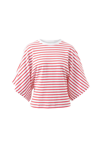 Ceres Life Lucy Relaxed Sleeve Tee - White/ Heritage Red Stripe