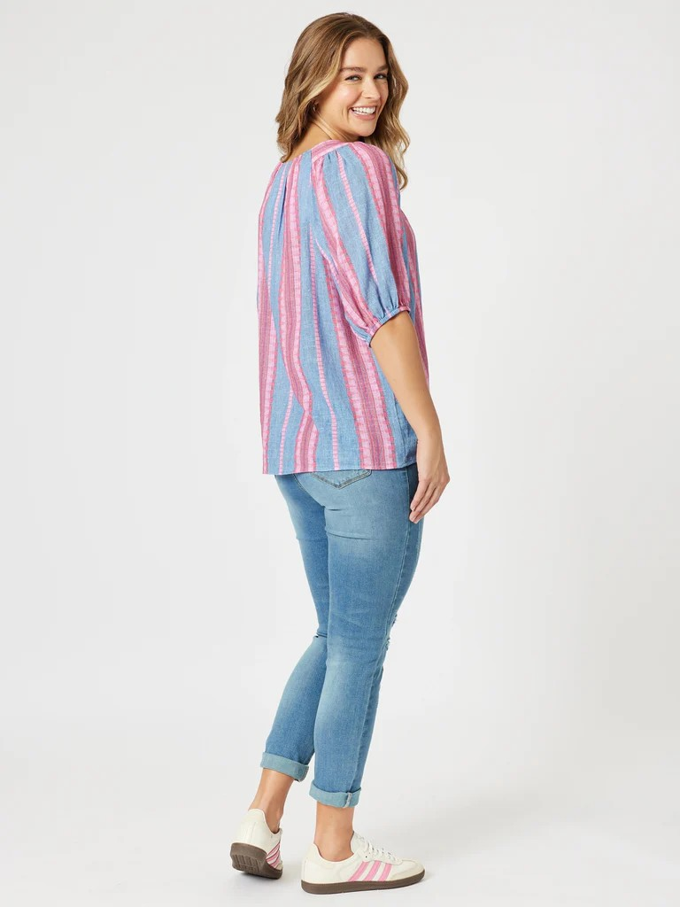 Threadz Bloom Stripe Top Indigo Pink