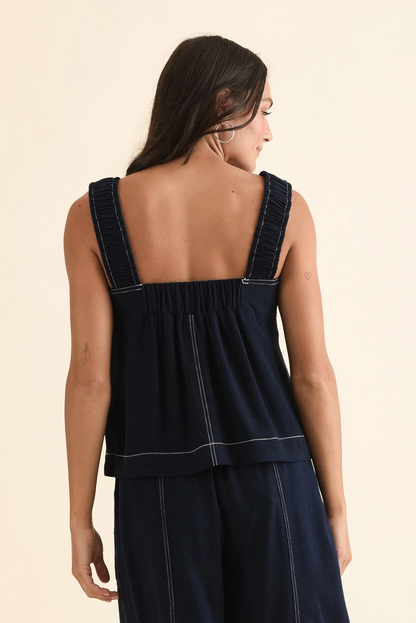 Navy Sleeveless Women’s Top with Elasticated Back | Sterling Belle