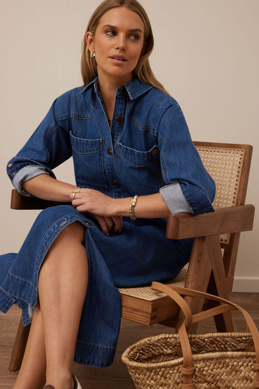 Ceres Life long sleeve denim midi dress | Sterling Belle