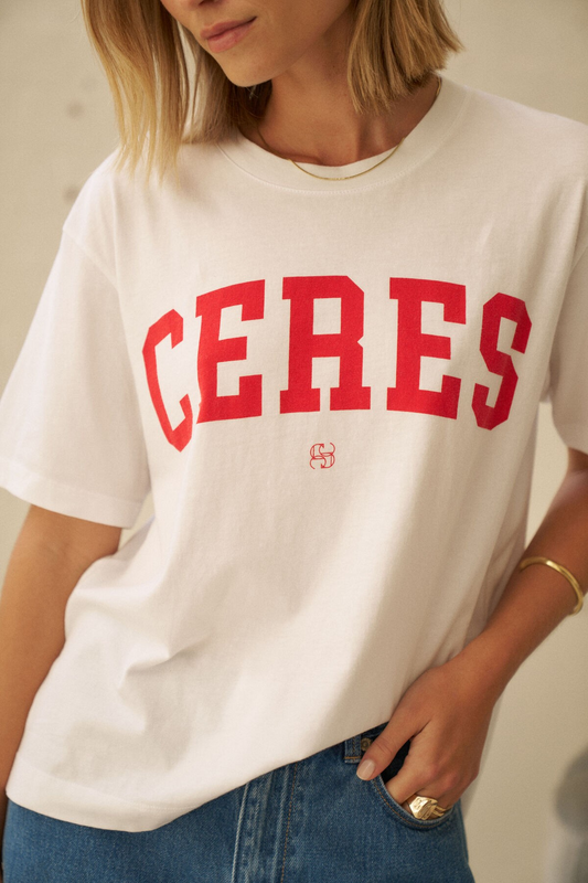 Ceres Life Stevie Slouchy Tee - White/Chili Red Varsity