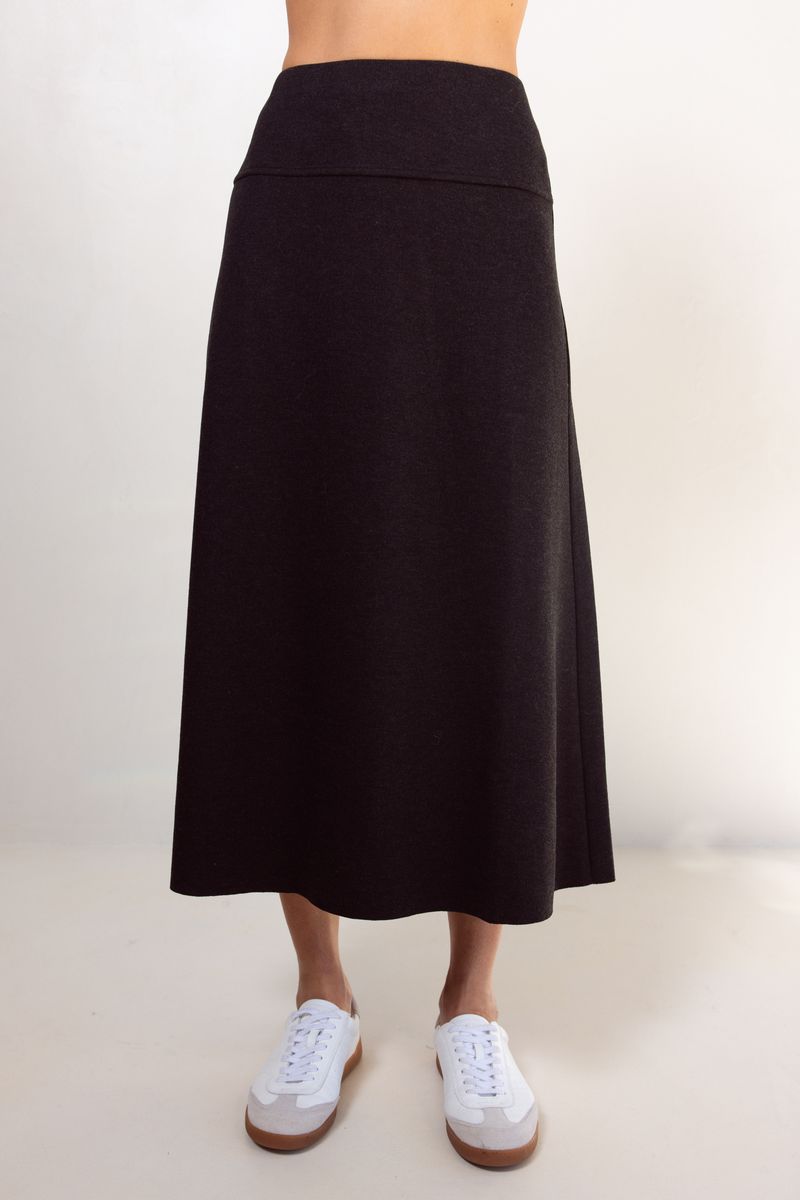 See Saw Ponte Elastic Waist Middie Skirt Charcoal