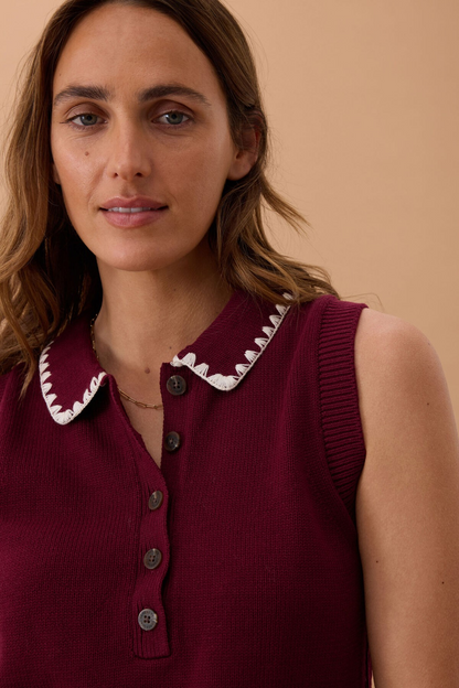 Ceres Life Cora Collared Button Knit - Pomegranate