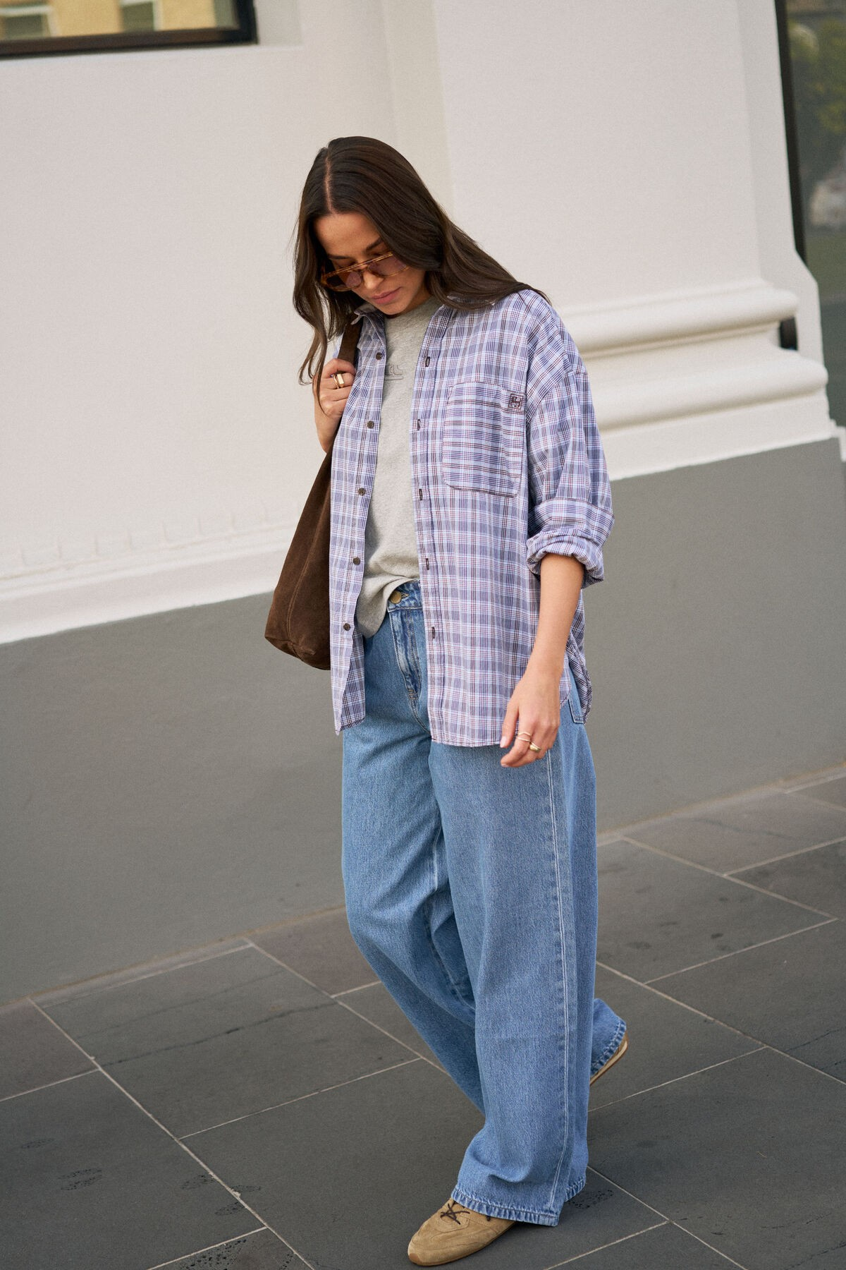 Ceres Life Peta Oversized Shirt - Blue Chocolate Check