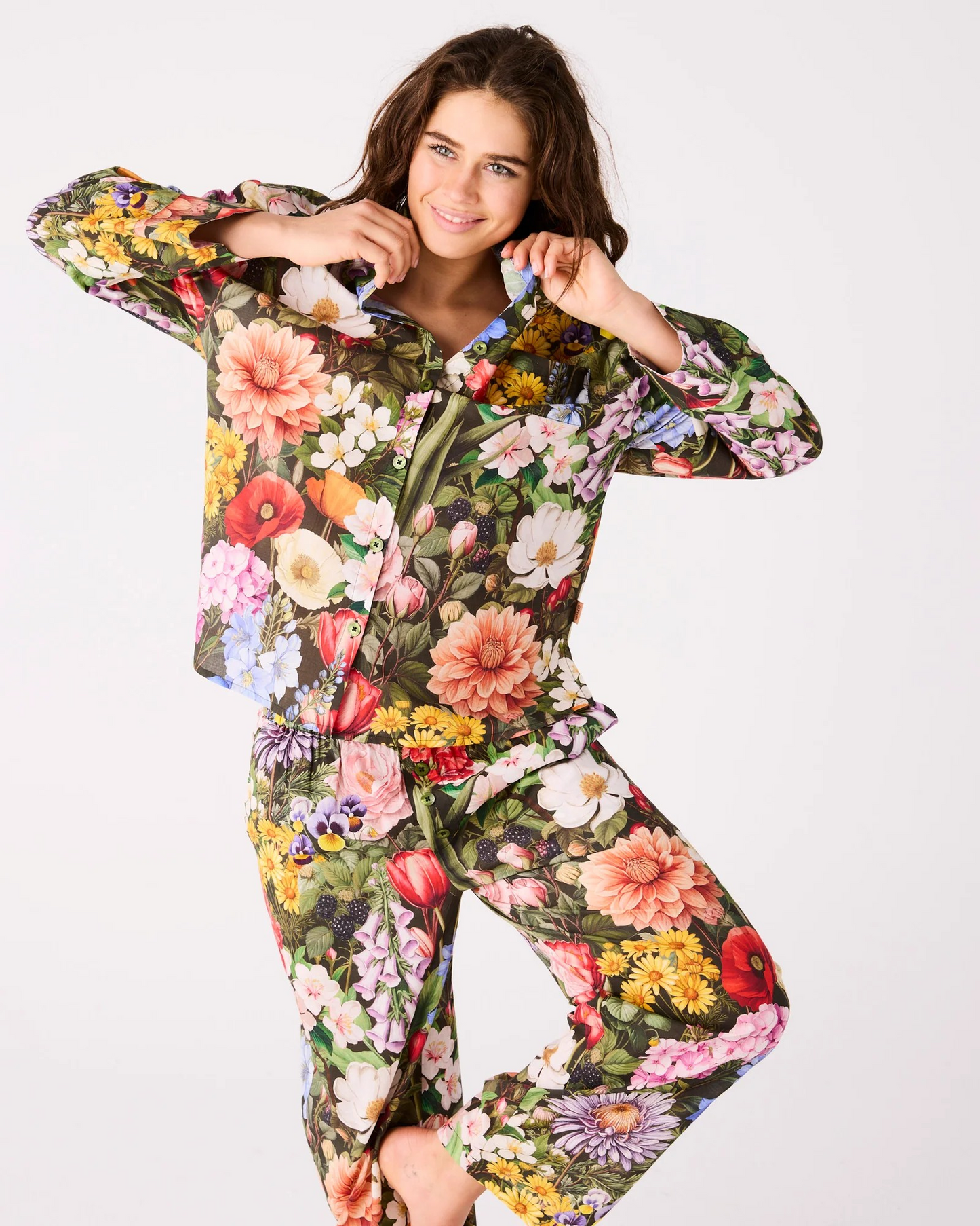 Kip and Co Cottage Garden Eden Cotton Long Sleeve Shirt & Pant Pyjama Set