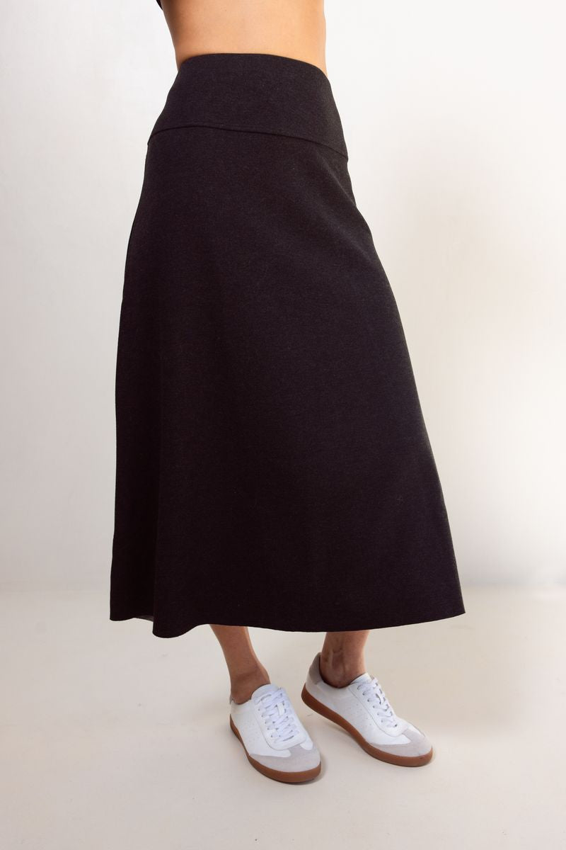 See Saw Ponte Elastic Waist Middie Skirt Charcoal