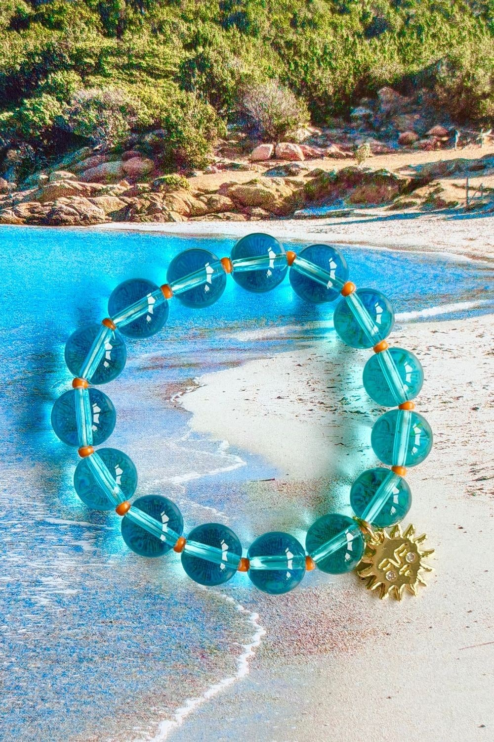 Blue glass bead stretch bracelet | Mosk Melbourne