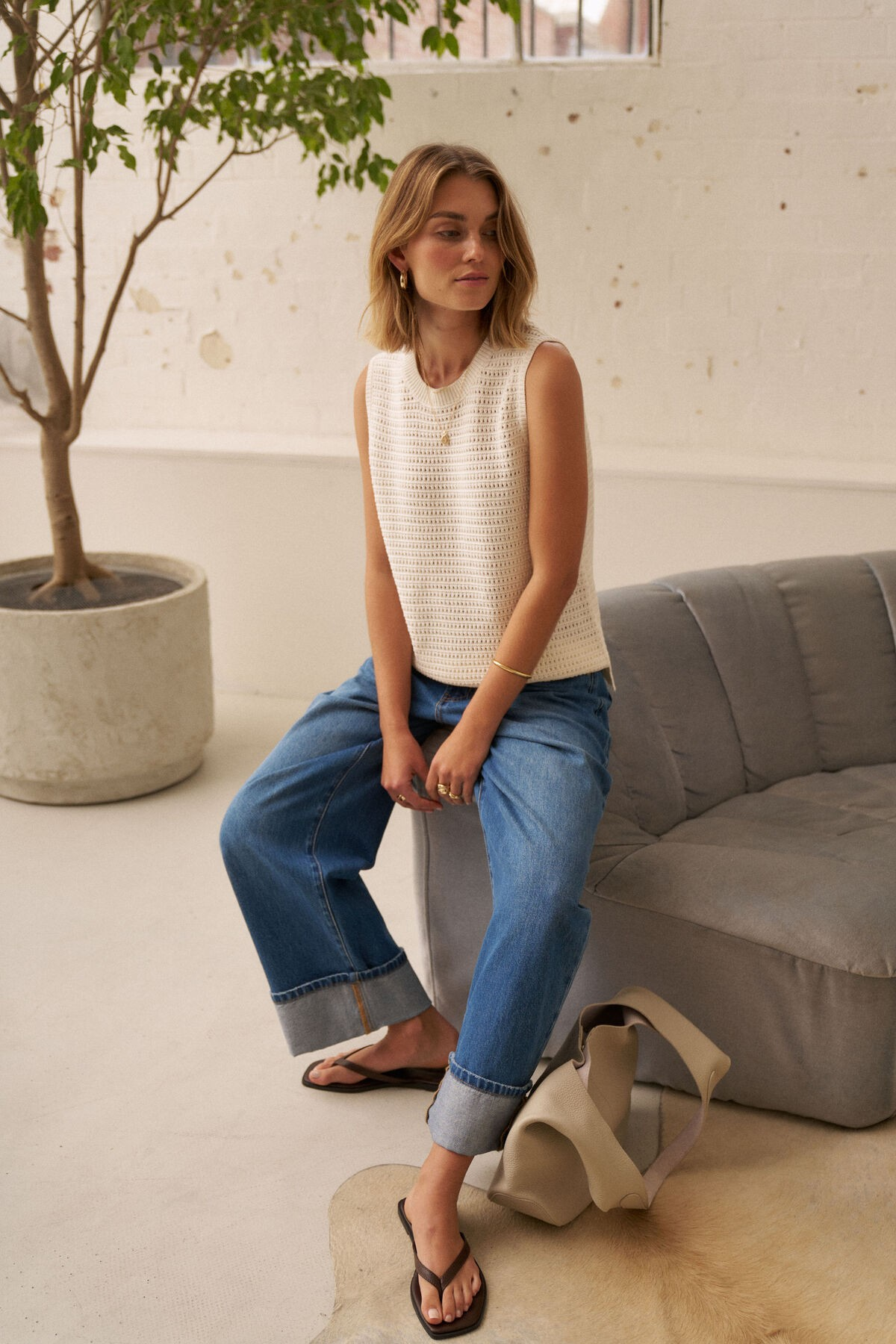 Ceres Life Maddy Mesh Knit Tank - Milk