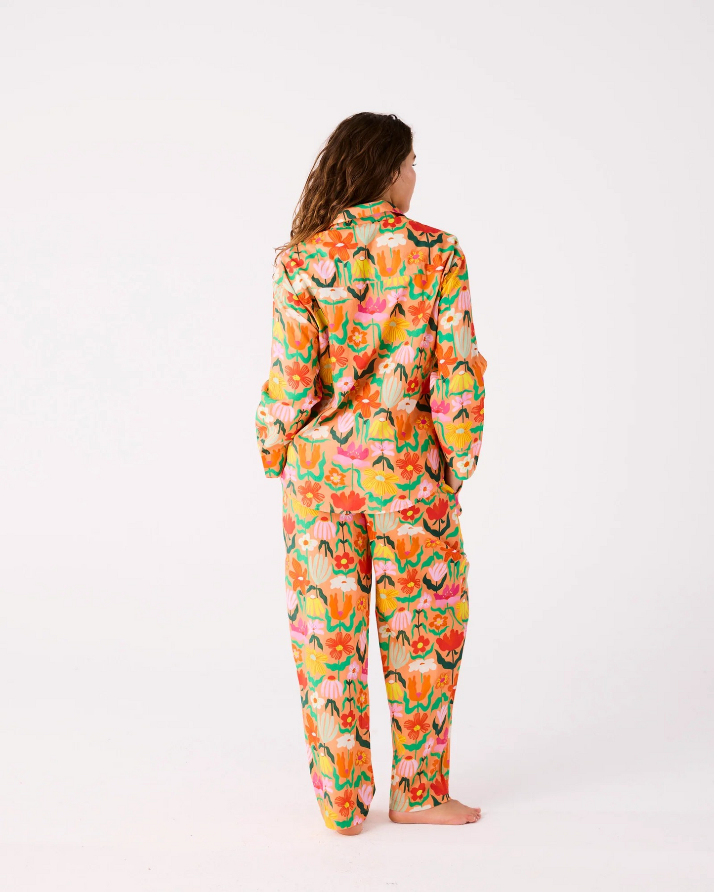 Kip and Co Popping Flowers Peach Long Sleeve Shirt & Pant Pajama Set