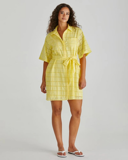 Sass Helmi Broderie Shirt Dress Yellow