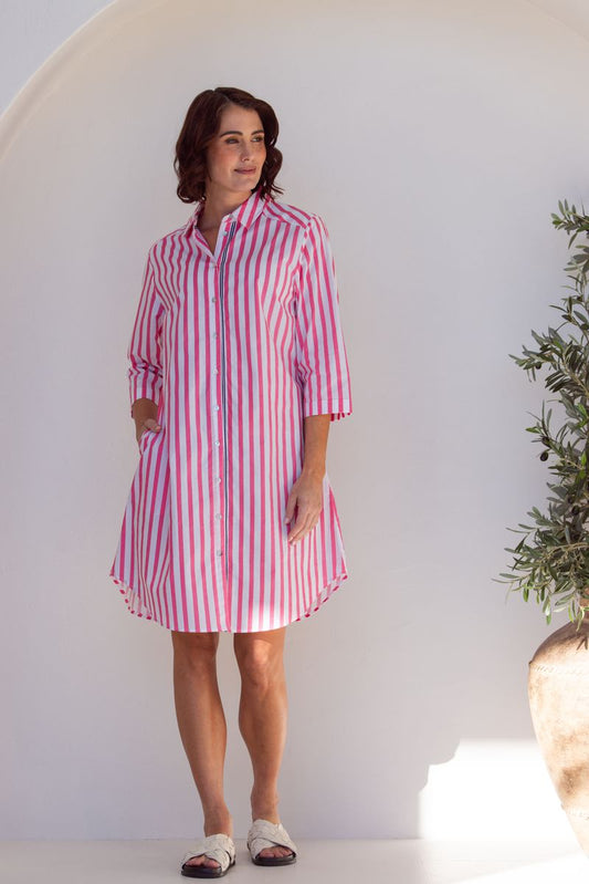 See Saw 100% Cotton Stripe 3/4 Sl Shirtmaker Pink/White