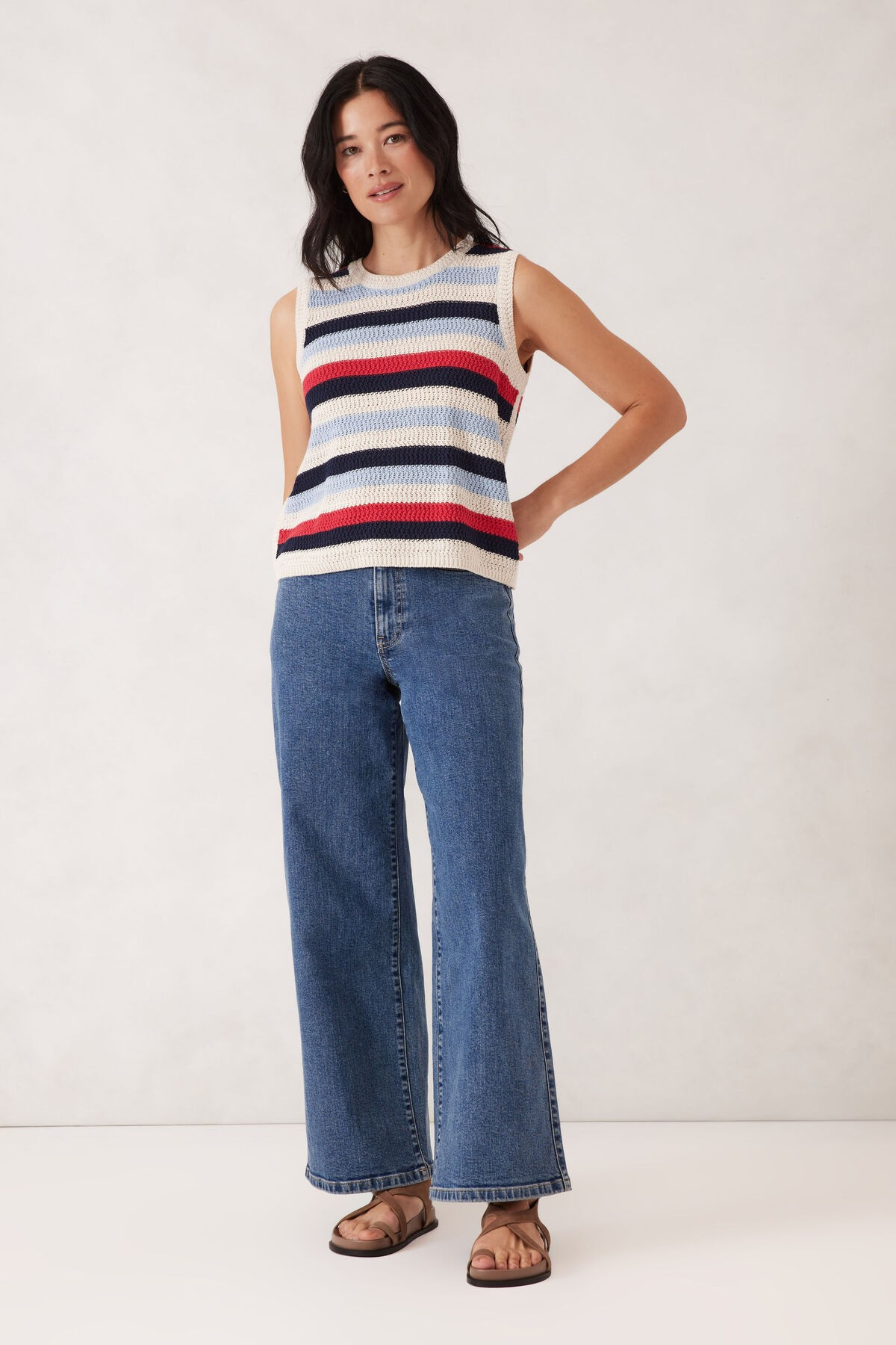 Ceres Life Textured Multi Stripe Knit Tank - Heritage red stripe