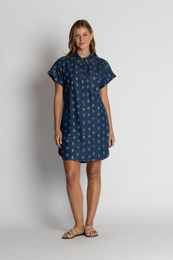 Ibisa Wichita Shift Dress - Gold Print