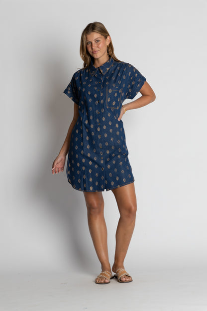 Ibisa Wichita Shift Dress - Gold Print