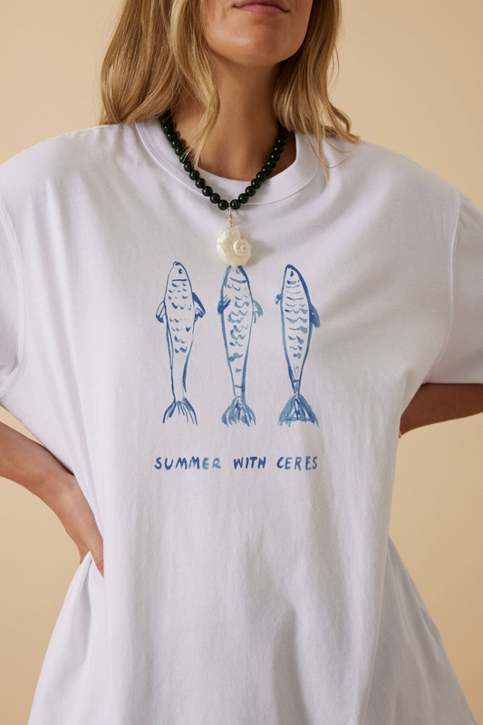 Ceres Life Liv Oversized Tee - White/summer fish