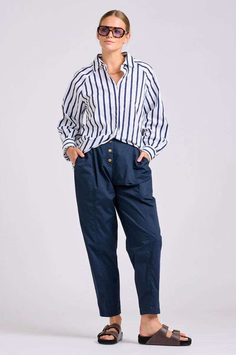 Shirty Gigi Shirt White with Navy Stripe