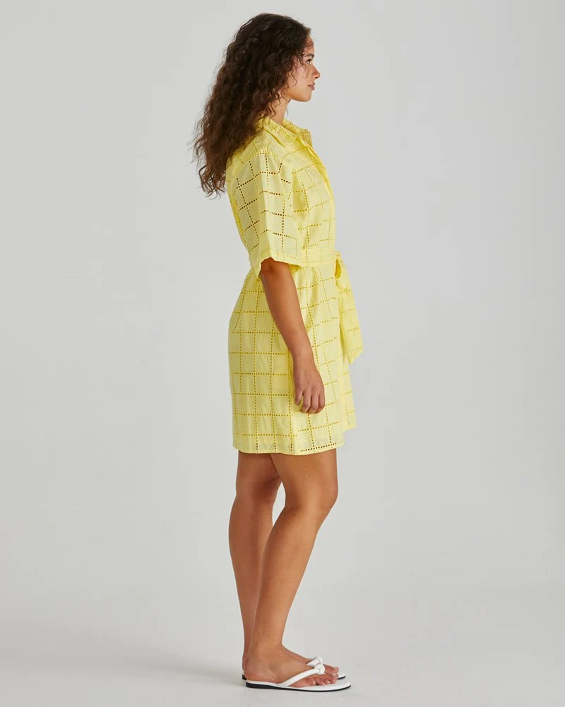 Sass Helmi Broderie Shirt Dress Yellow