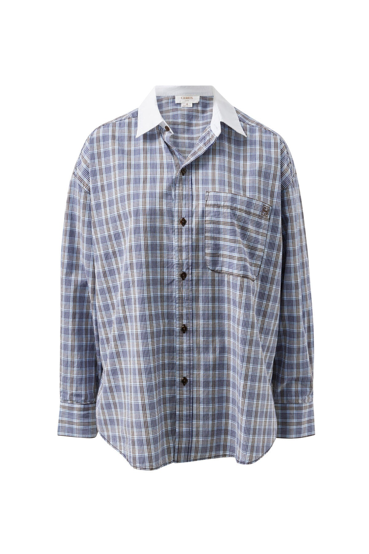 Ceres Life Peta Oversized Shirt - Blue Chocolate Check