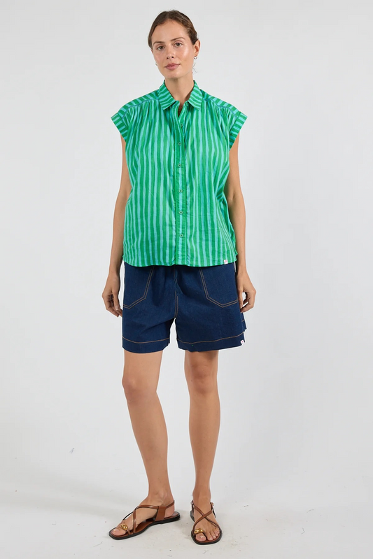 Ibisa Dixie Top in Sea with Green and White Stripes | Sterling Belle Australia
