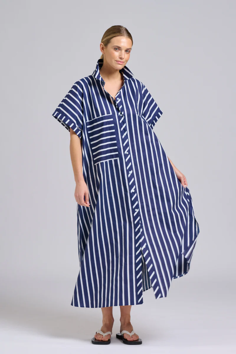 Shirty Sasha Longline Dress- Navy Thick Stripe
