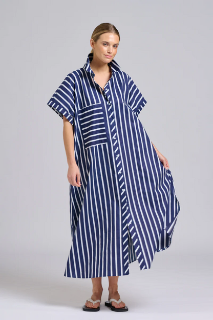 Shirty Sasha Longline Dress- Navy Thick Stripe