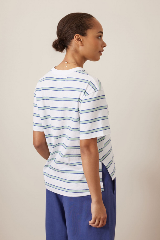 Ceres Life Stevie Slouchy 100% cotton Tee in White Seafoam | women’s striped T-shirt