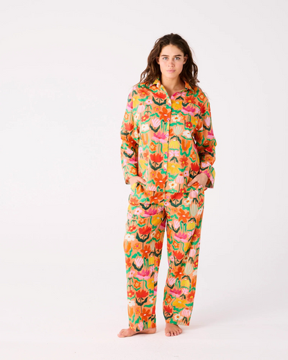Kip and Co Popping Flowers Peach Long Sleeve Shirt & Pant Pajama Set
