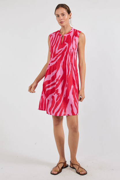 Ibisa Zephyr Sleeveless Dress in Pink and Red Abstract Print Australia