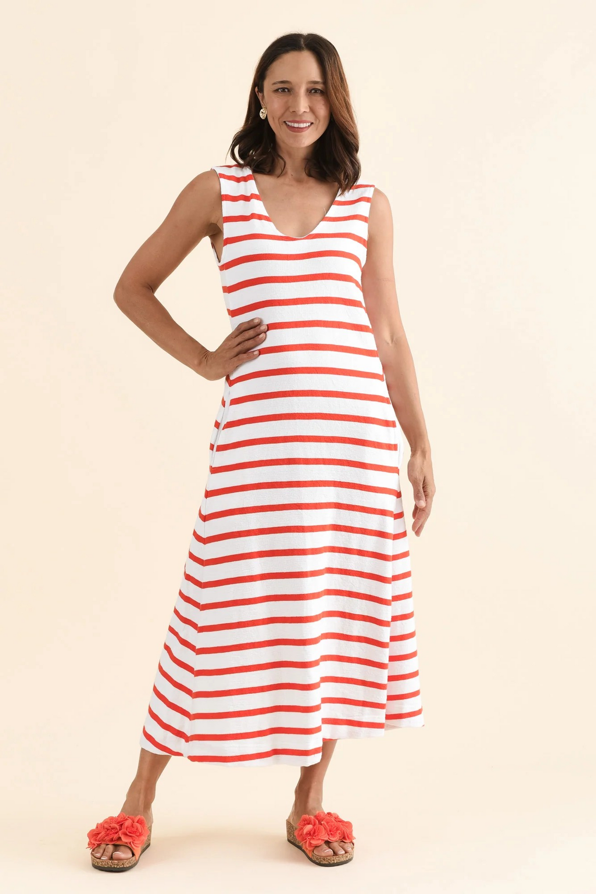 Foxwood Aspen Stripe Soft V-Neck Midi Dress Australia