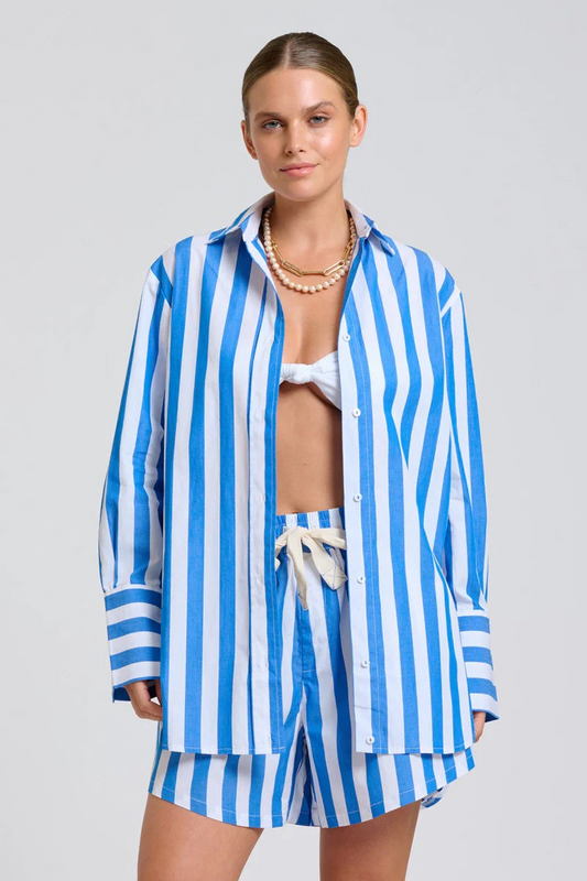 Shirty The Andrea Shirt - Mid Blue Wide Stripe