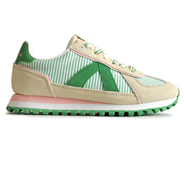 suede and mesh white green stripe sneakers | Sterling Belle
