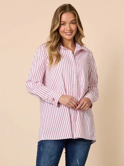 Threadz Off the Cuff Stripe Print Shirt - Red/ White