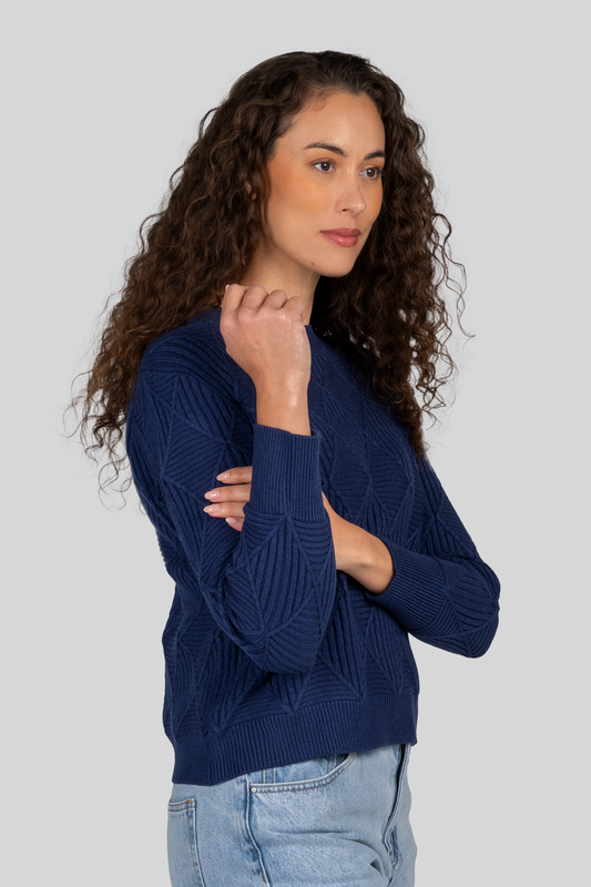 Kaleido Viscose Blend Diamond Embossed Sweater Navy