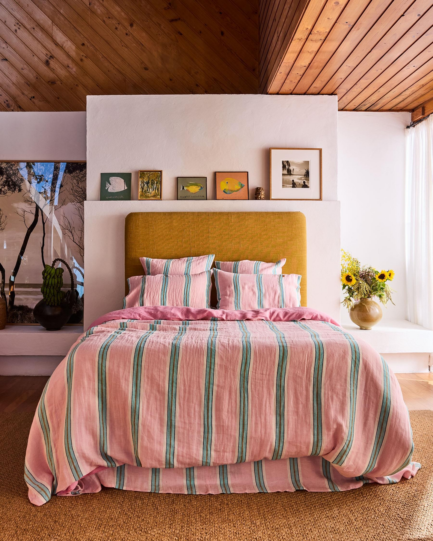Kip and Co Tickled Pink Stripe Linen Bedding