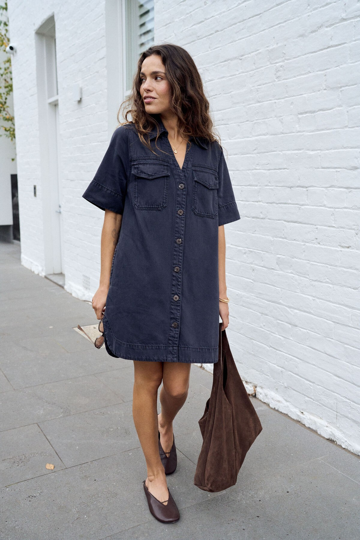 Ceres Life Bonnie Relaxed Shirt Dress - Washed Black