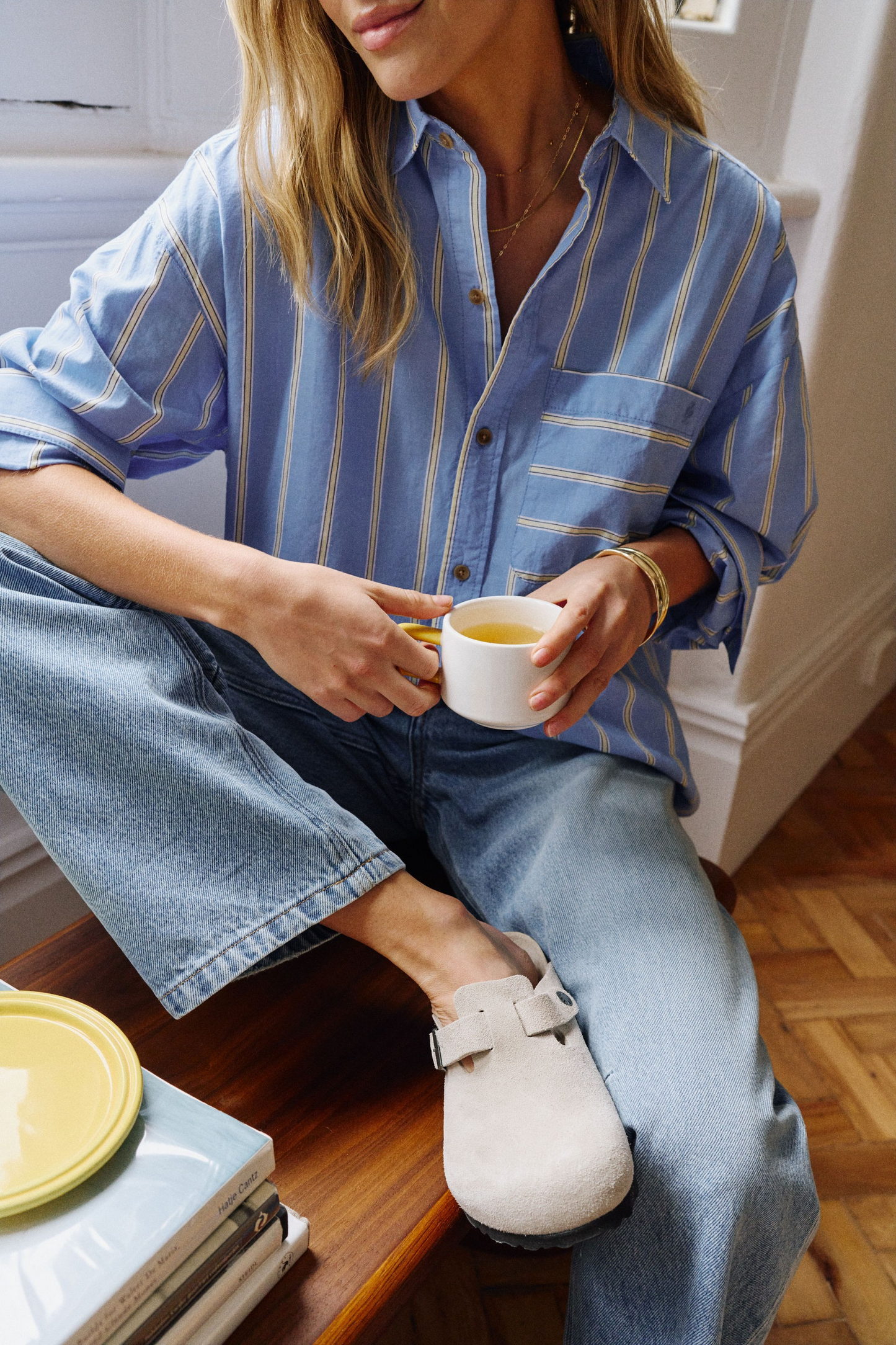 Ceres Life Peta Oversized Shirt - Bay Blue/Butter Yellow