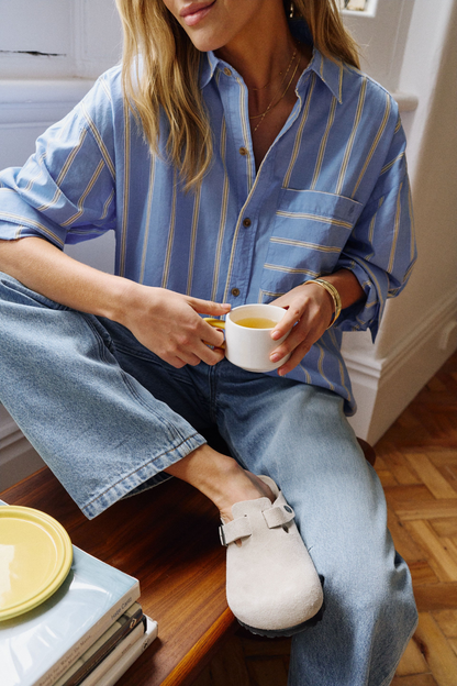 Ceres Life Peta Oversized Shirt - Bay Blue/Butter Yellow