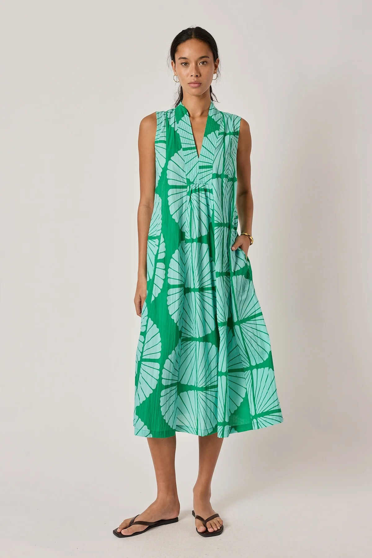 Ibisa Kayce Green Sleeveless Midi Dress Australia
