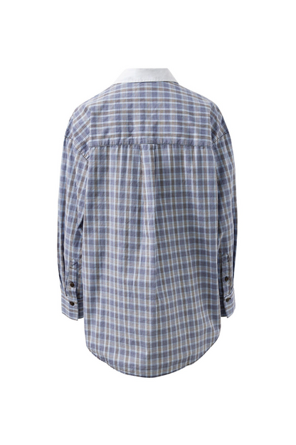 Ceres Life Peta Oversized Shirt - Blue Chocolate Check