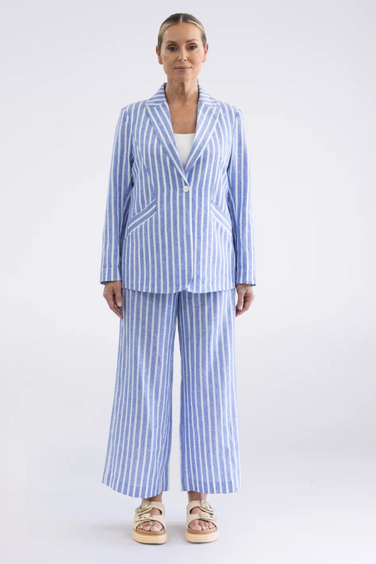 Two T's Amelia Stripe 7/8 Wide Leg Pant - Cornflower Blue/ White