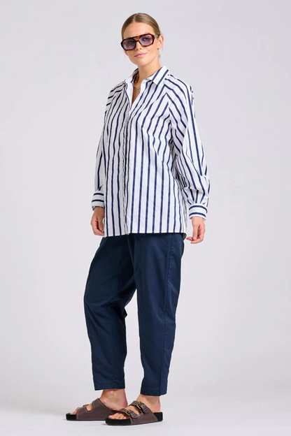 Shirty Gigi Shirt White with Navy Stripe