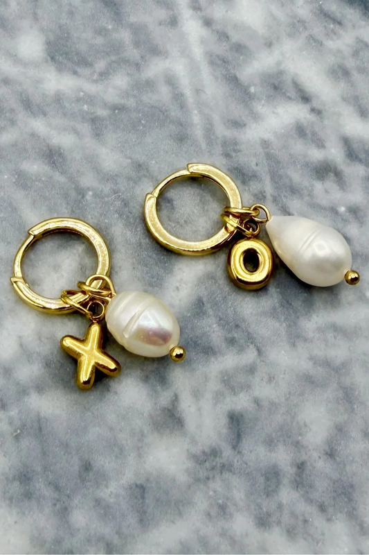 Mosk Melbourne gold hoop earrings with pearl charms