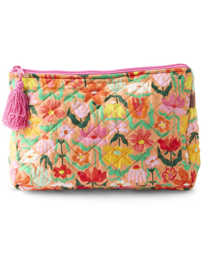 Kip and Co Popping Flowers Peach Quilted Cotton Toiletry Purse