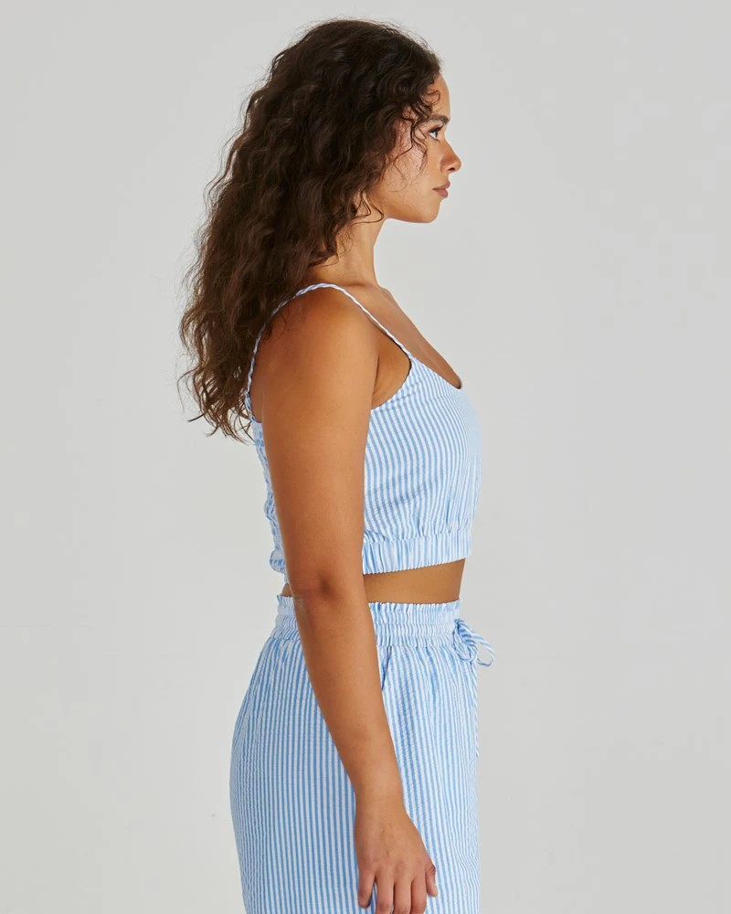 Sass Alani Shirred Bralette Blue White Stripe